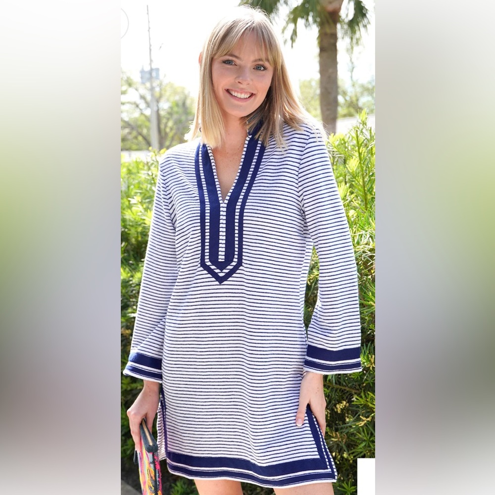 NWT cabana Life navy stripe terry tunic. UPF 50+ - Picture 6 of 9